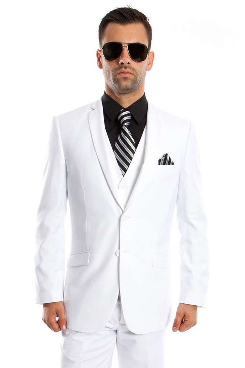 Formal White Slim Fit Men's Suits 2 Pieces Solid Color Wedding Suit main image 0