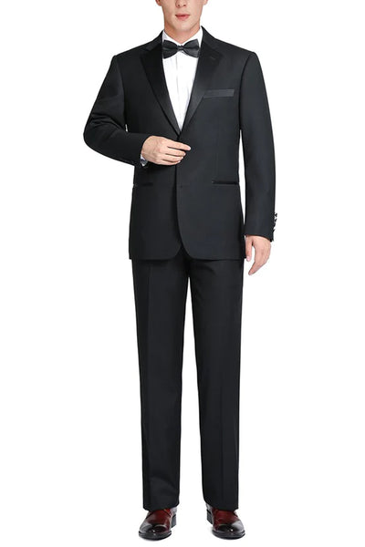 Mens Traditional Two Button Classic Fit Notch Tuxedo in Black