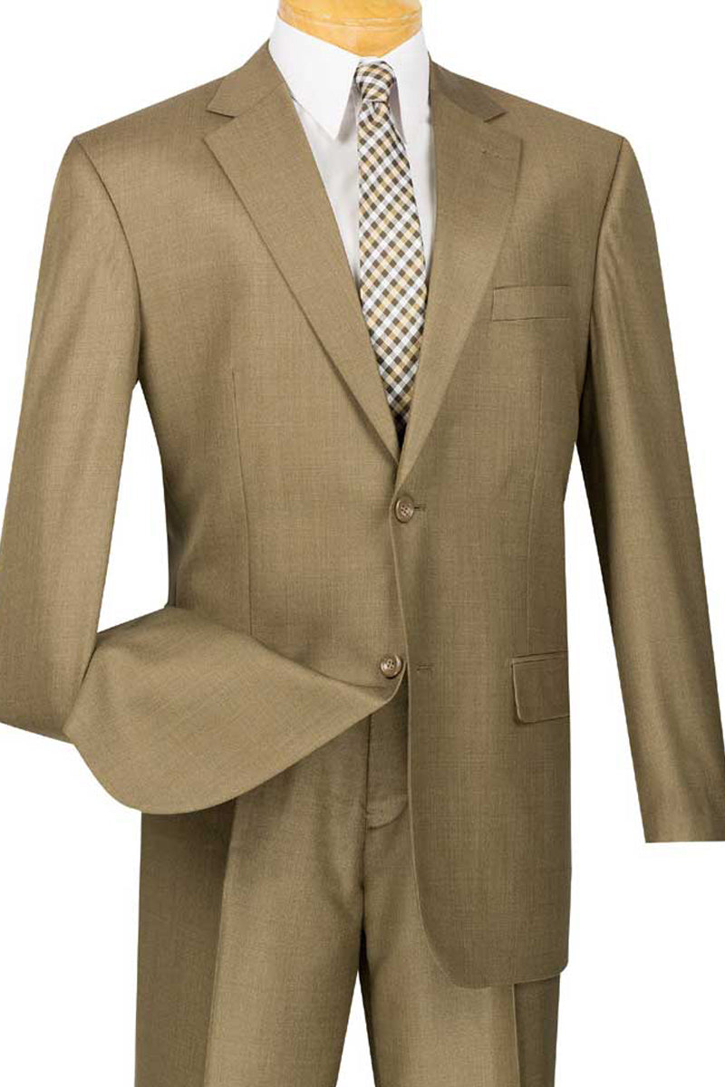 Mens 2 Button Weave Pattern Sharkskin Suit in Taupe