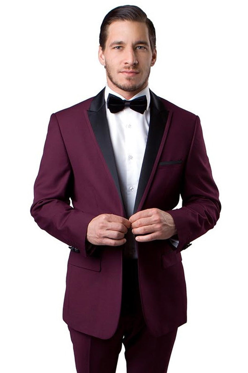 Mens 2 Button Satin Trim Prom Tuxedo in Black main image 1