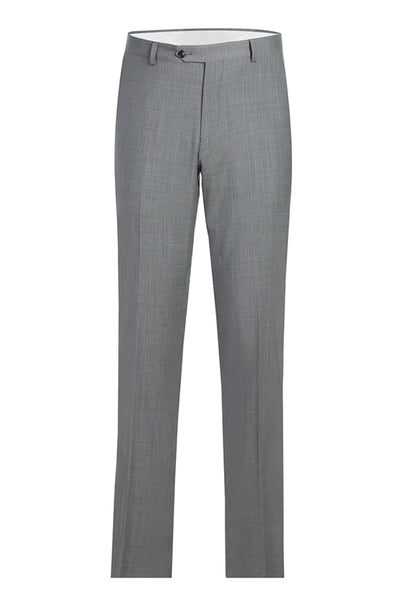 Mens Slim Fit Two Button Hack Pocket Suit in Light Grey Windowpane Plaid