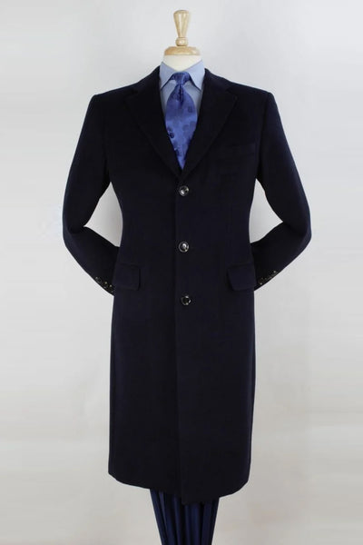 Mens Full Length Pure Wool Dress Overcoat in Navy