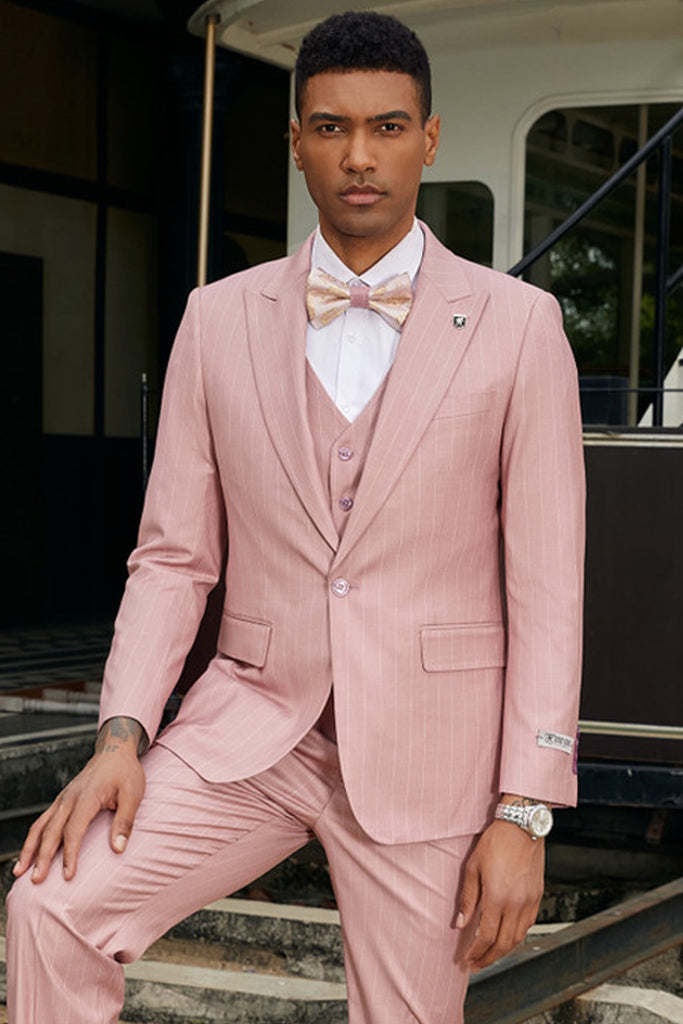 Men's Stacy Adam's One Button Vested Modern Suit in Rose Pink