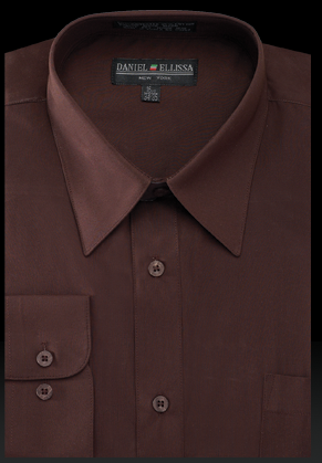 Men's Regular Fit Basic Dress Shirt in Dark Brown