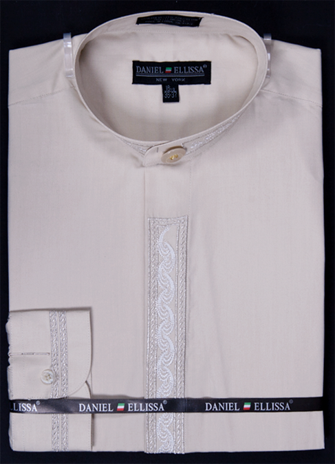 Band Collarless Ivory ~ Cream Men's Dress Shirt