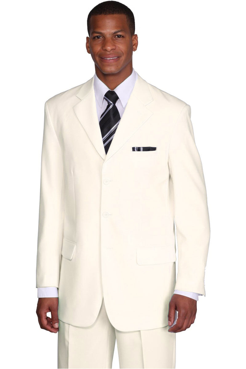 Mens 3 Button Classic Fit Poplin Suit in Cream