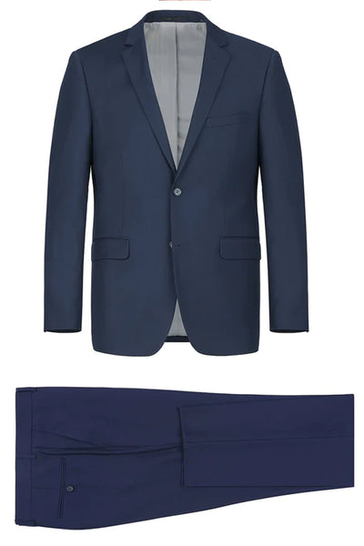 Mens Basic Two Button Classic Fit Suit with Optional Vest in Navy Blue