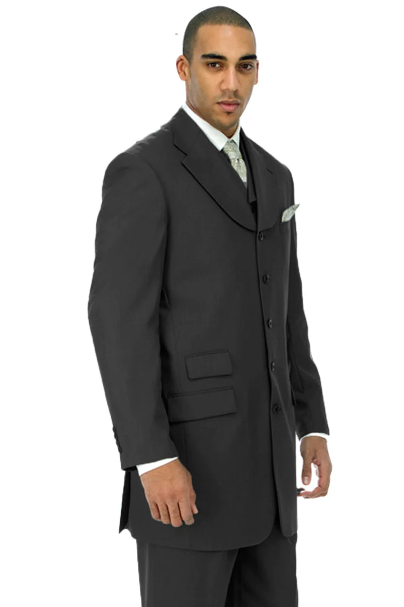 Mens Long Fashion Vested Church Zoot Suit in Black