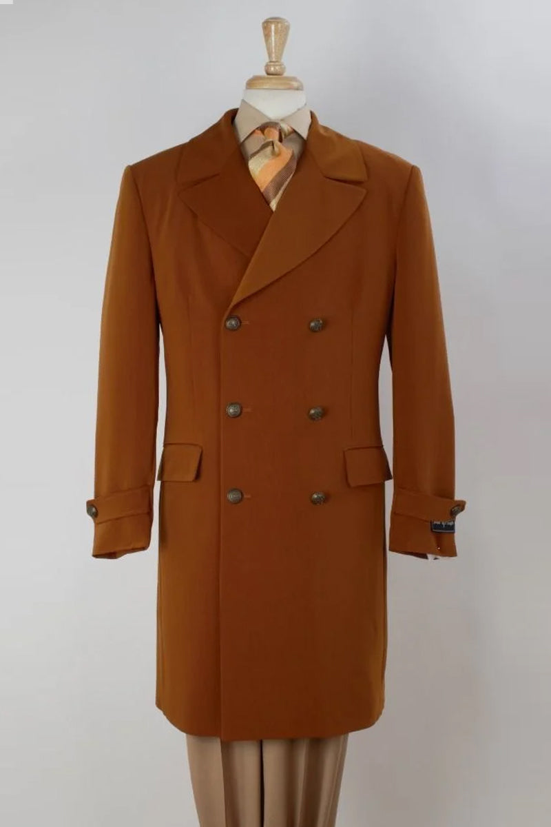 Mens Three Quarter Length Double Breasted Peacoat in Copper ...