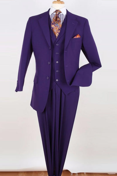 Mens Three Button Classic Fit Vested Suit in Purple