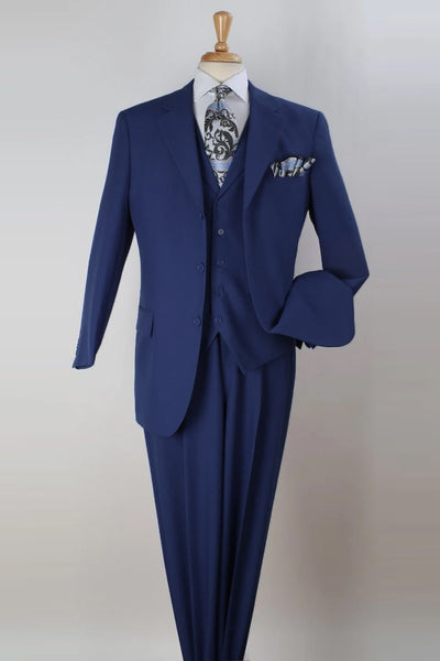 Mens Three Button Classic Fit Vested Suit in Navy Blue