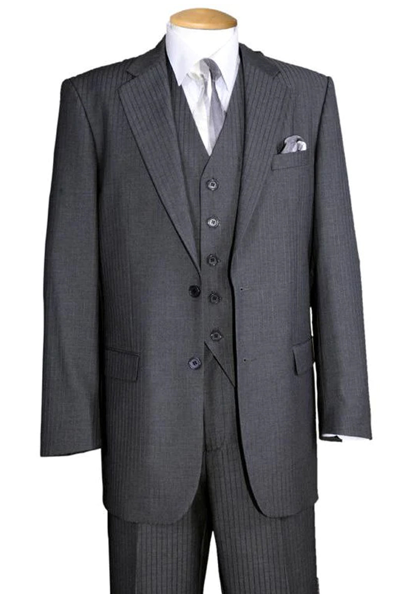 Mens 2 Button Vested Wool Feel Tonal Pinstripe Suit in Grey ...