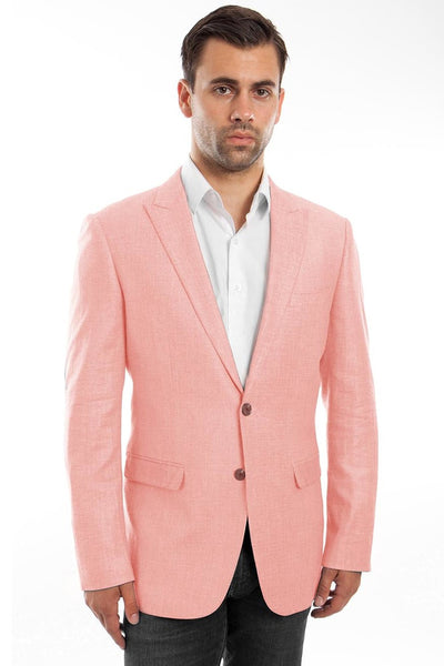 Men's Two Button Summer Linen Blazer in Coral Pink