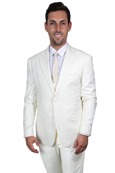Men's Two Button Vested Stacy Adams Basic Suit in Ivory Off White