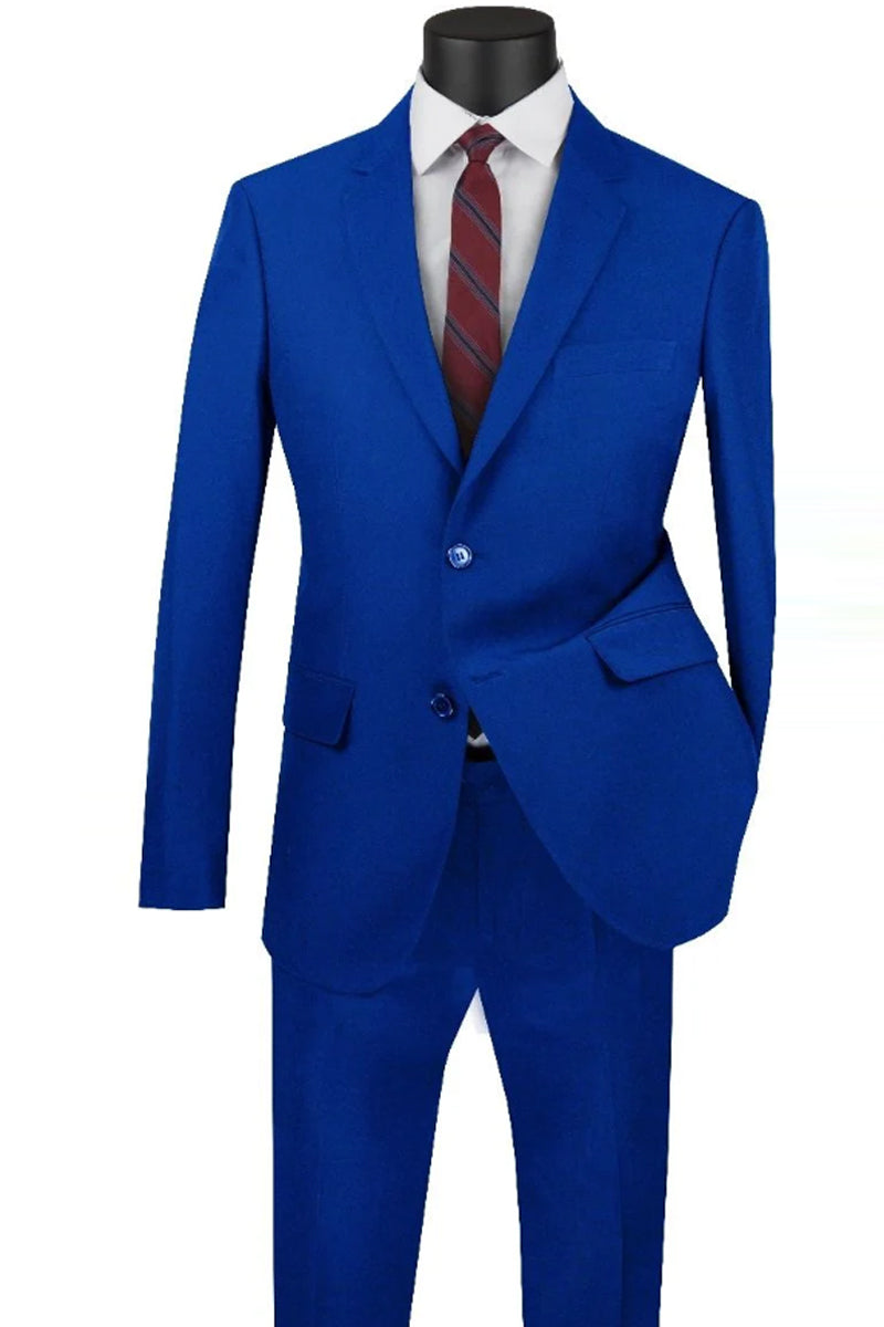 Mens Two Button Modern Fit Poplin Suit in Royal Blue