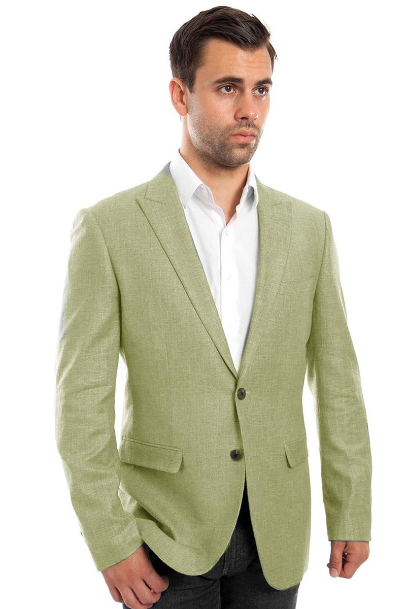 Men's Two Button Summer Linen Blazer in Mint Green