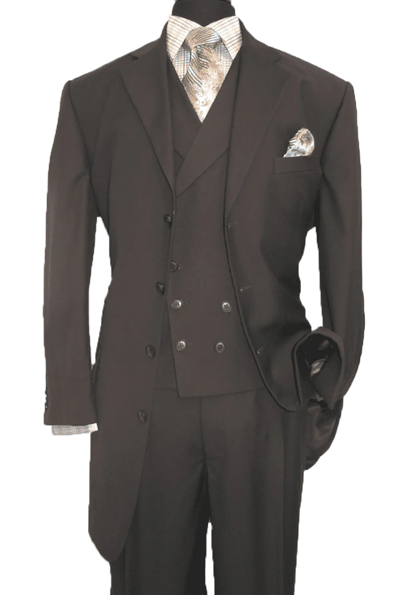 Mens 4 Button Fashion Suit with Double Breasted Vest in Brown