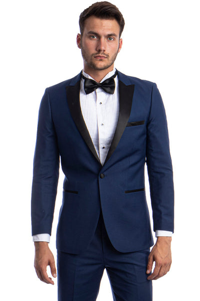 Men's Slim Fit One Button Peak Lapel Wedding Tuxedo in Cobalt Blue