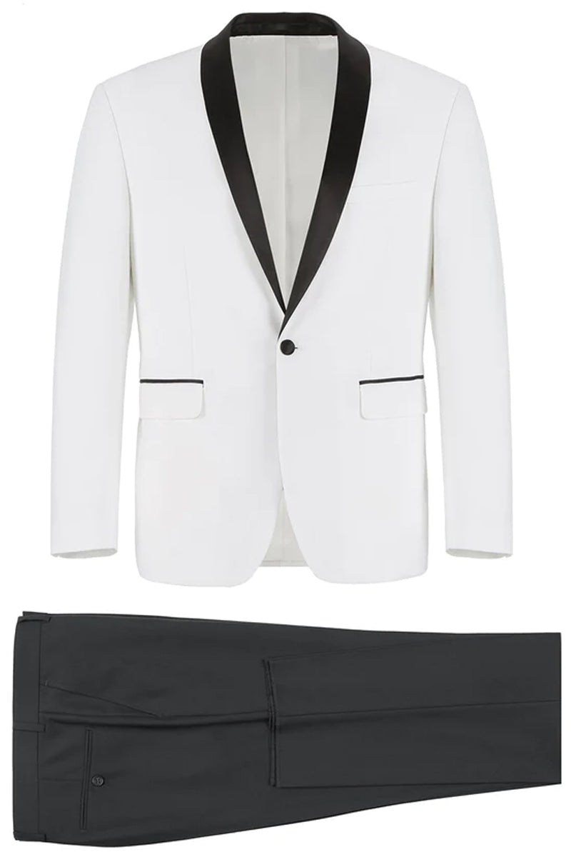 Mens Traditional Slim Fit Shawl Collar Tuxedo in White – SignatureMenswear
