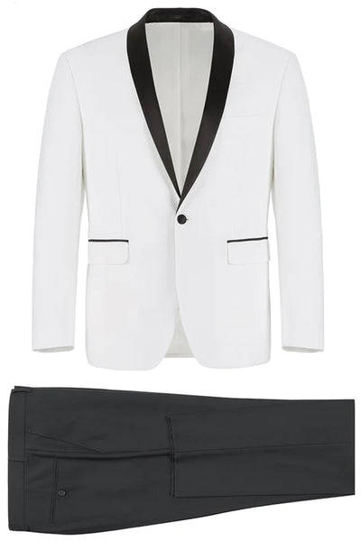 Mens Traditional Slim Fit Shawl Collar Tuxedo in White
