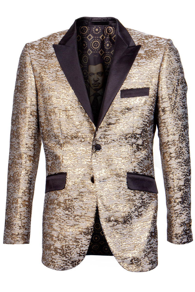 Men's Shiny Satin Texured Tuxedo Jacket in Copper & Black