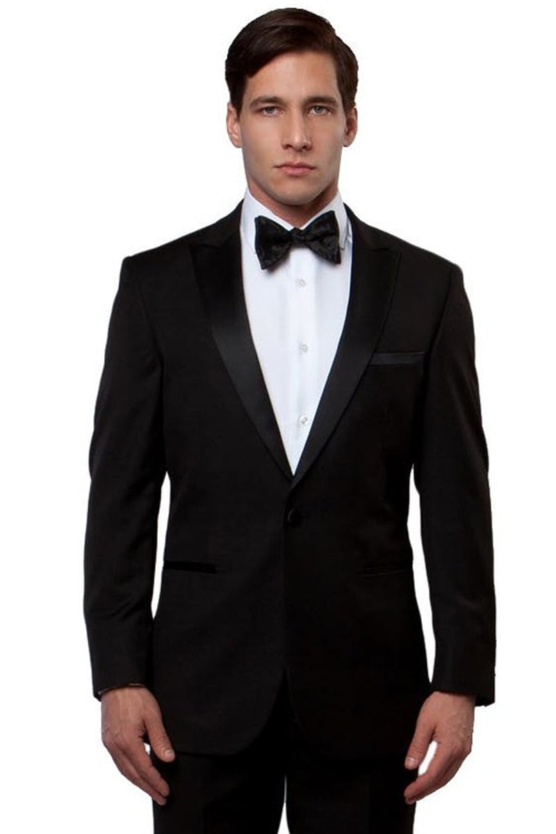 Men's Slim Fit One Button Peak Lapel Wedding Tuxedo in Black ...