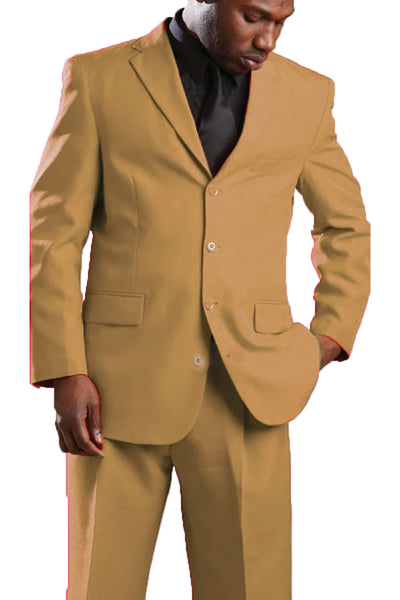 Mens Classic Poplin 4 Button Suit in Tan