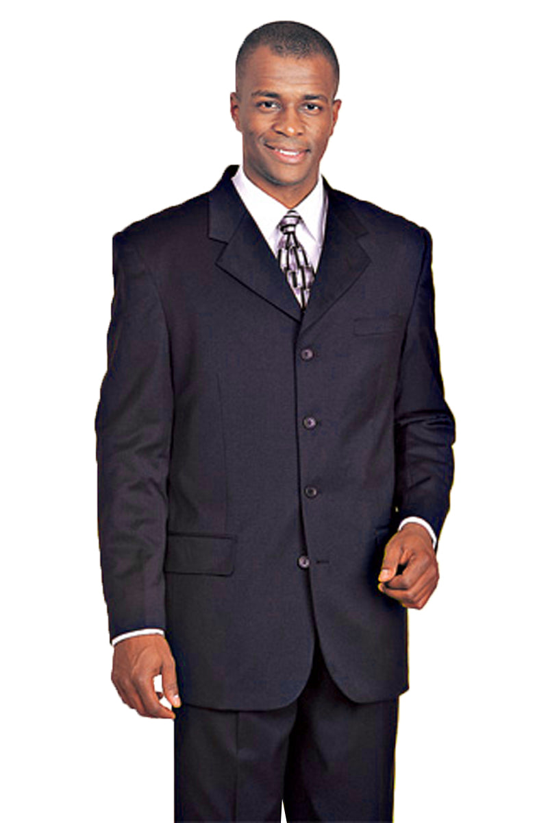 Mens 4 Button 100% Wool Dress Suit in Navy, 48 Long / Navy