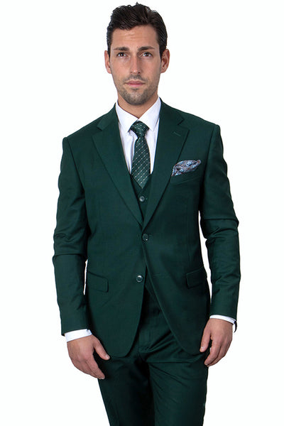 Men's Two Button Vested Stacy Adams Basic Suit in Hunter Green