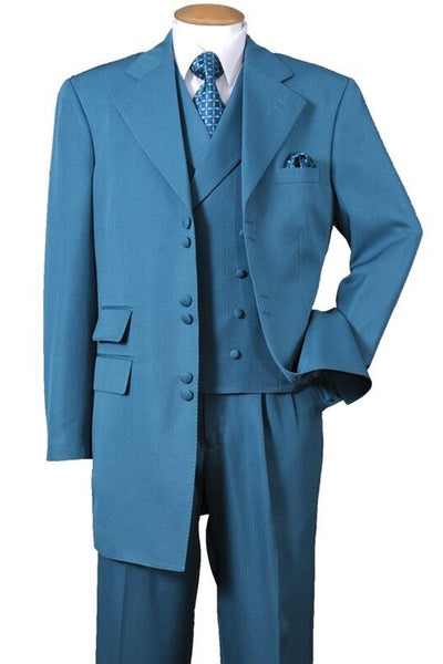 Mens Double Button Vested Fashion Zoot Suit in Turquoise