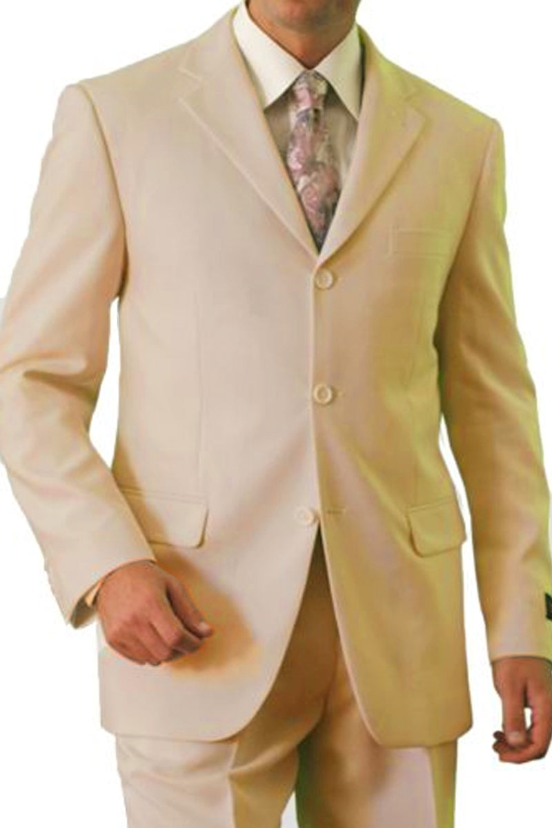 Men's Basic Three Button Poplin Suit in Tan