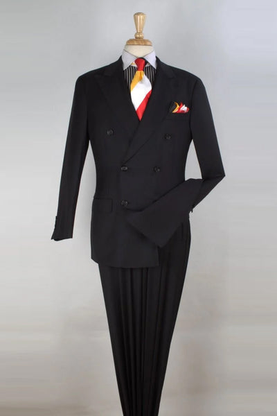 Mens Classic Fit 100% Super 150's Wool Double Breasted Suit in Black