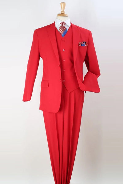 Mens Classic Fit Vested Two Button Pleated Pant Suit in Red