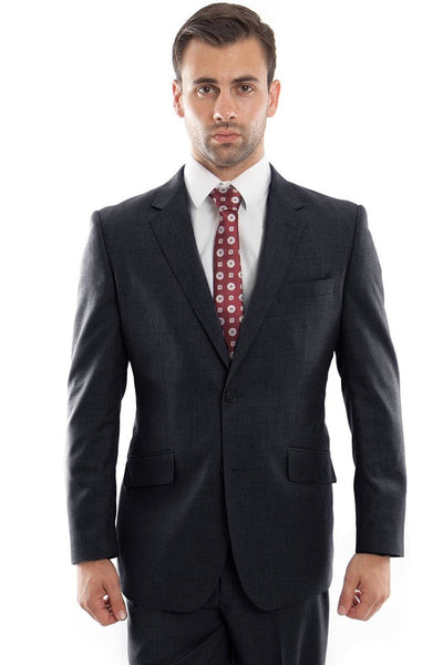 Men's Designer Two Button Modern Fit Wool Suit in Charcoal Grey