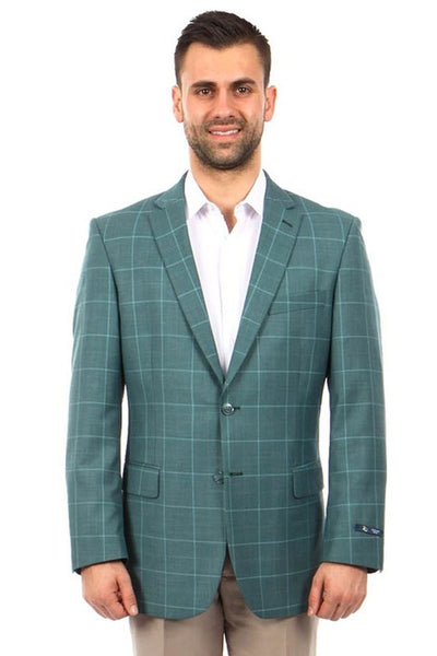 Men's Two Button Windowpane Plaid Sport Coat in Summer Green