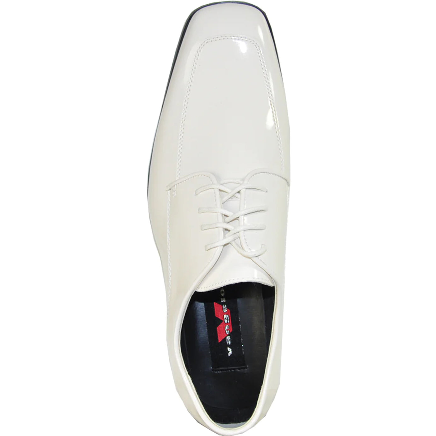 Mens Classic Moc Toe Shiny Patent Tuxedo Prom Shoe in Ivory