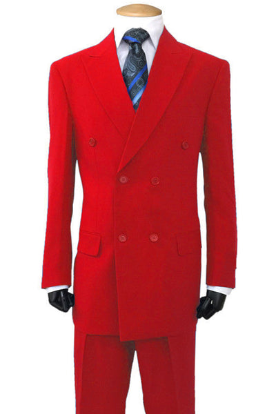 Mens Classic Fit Double Breasted Poplin Suit in Red