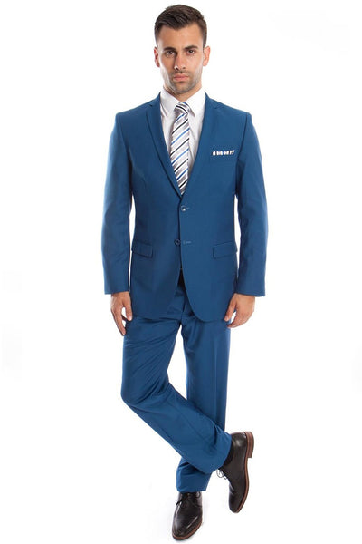 Men's Basic 2 Button Slim Fit Wedding Suit in French Blue