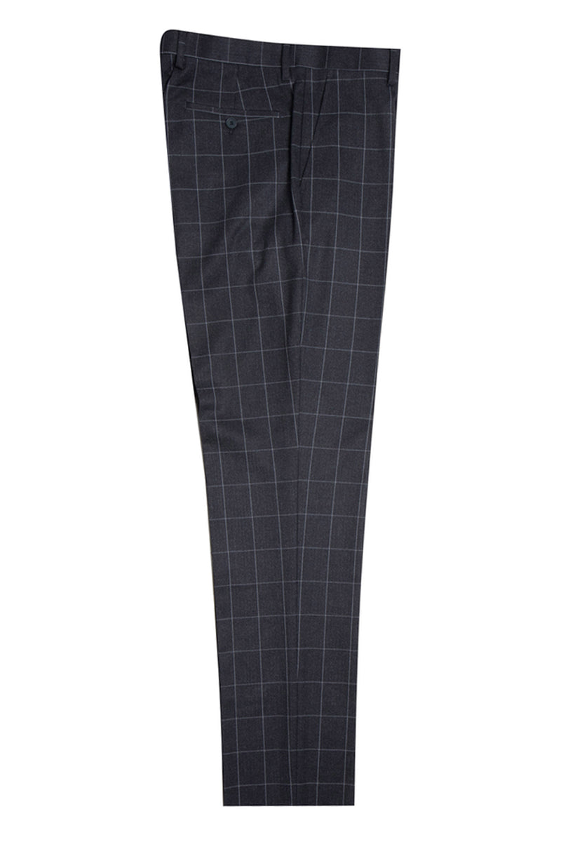 Men's Stacy Adams Two Button Vested Peak Lapel Suit in Charcoal Grey Windowpane Plaid