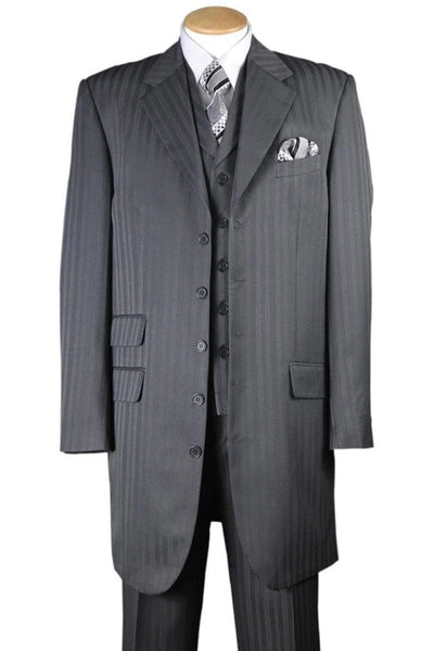 Mens Long Fashion Vested Tonal Pinstripe Zoot Suit in Grey