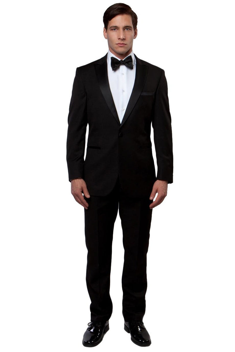 Men's Slim Fit One Button Peak Lapel Wedding Tuxedo in Black