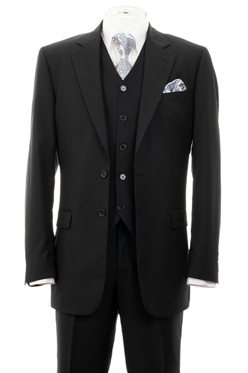 Mens Modern Fit 2 Button Vested Basic Suit in Black – SignatureMenswear