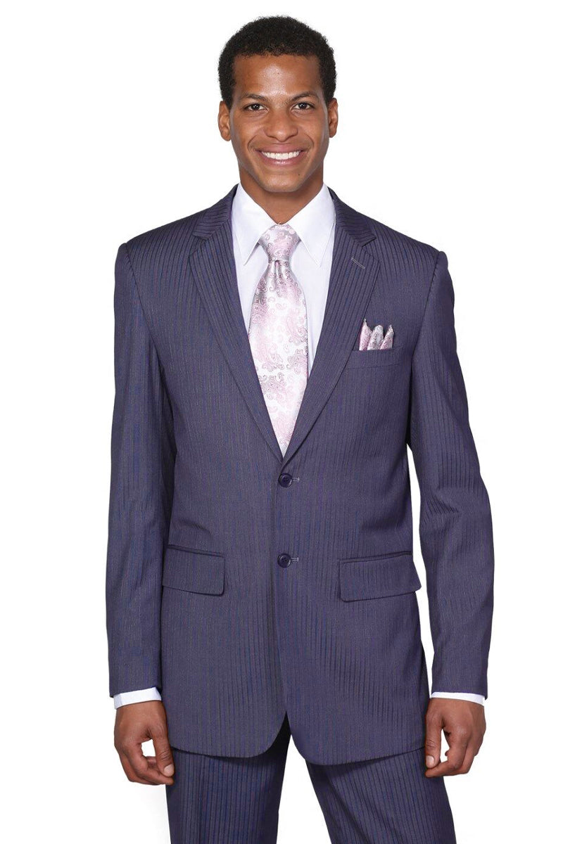 Mens 2 Button Tonal Pinstripe Modern Fit Suit in Navy Blue