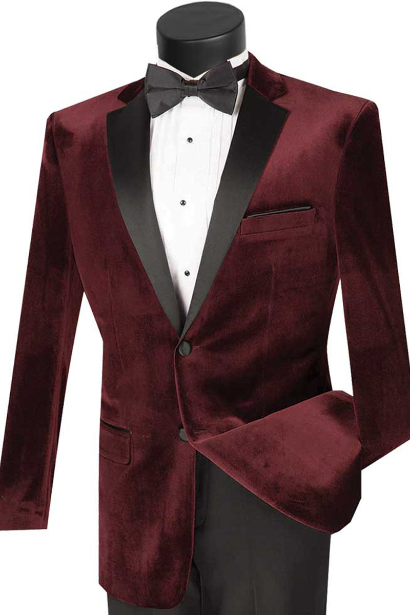 Mens Modern Designer Velvet Prom and Wedding Tuxedo in Burgundy ...