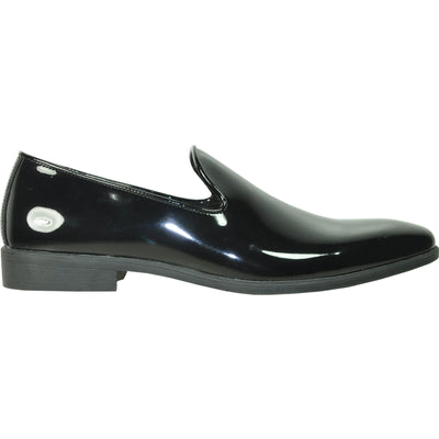 Mens Classic Plain Toe Slip on Patent Loafer Tuxedo Shoe in Black