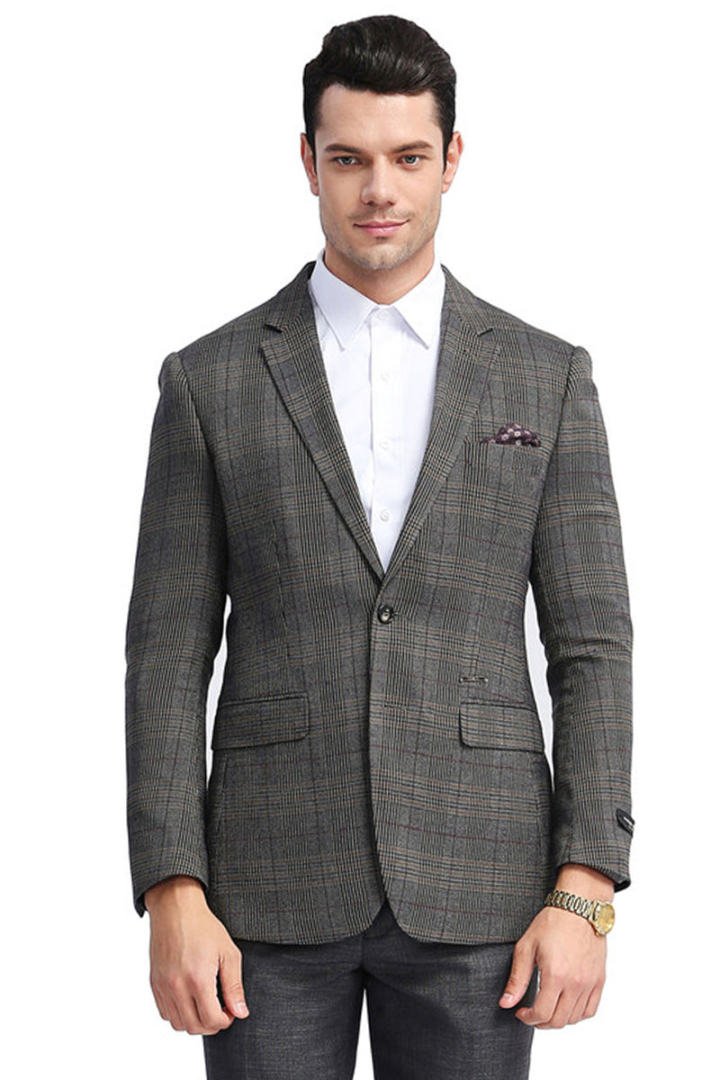 Men's Slim Fit Two Button Glen Plaid Sport Coat in Charcoal Grey ...