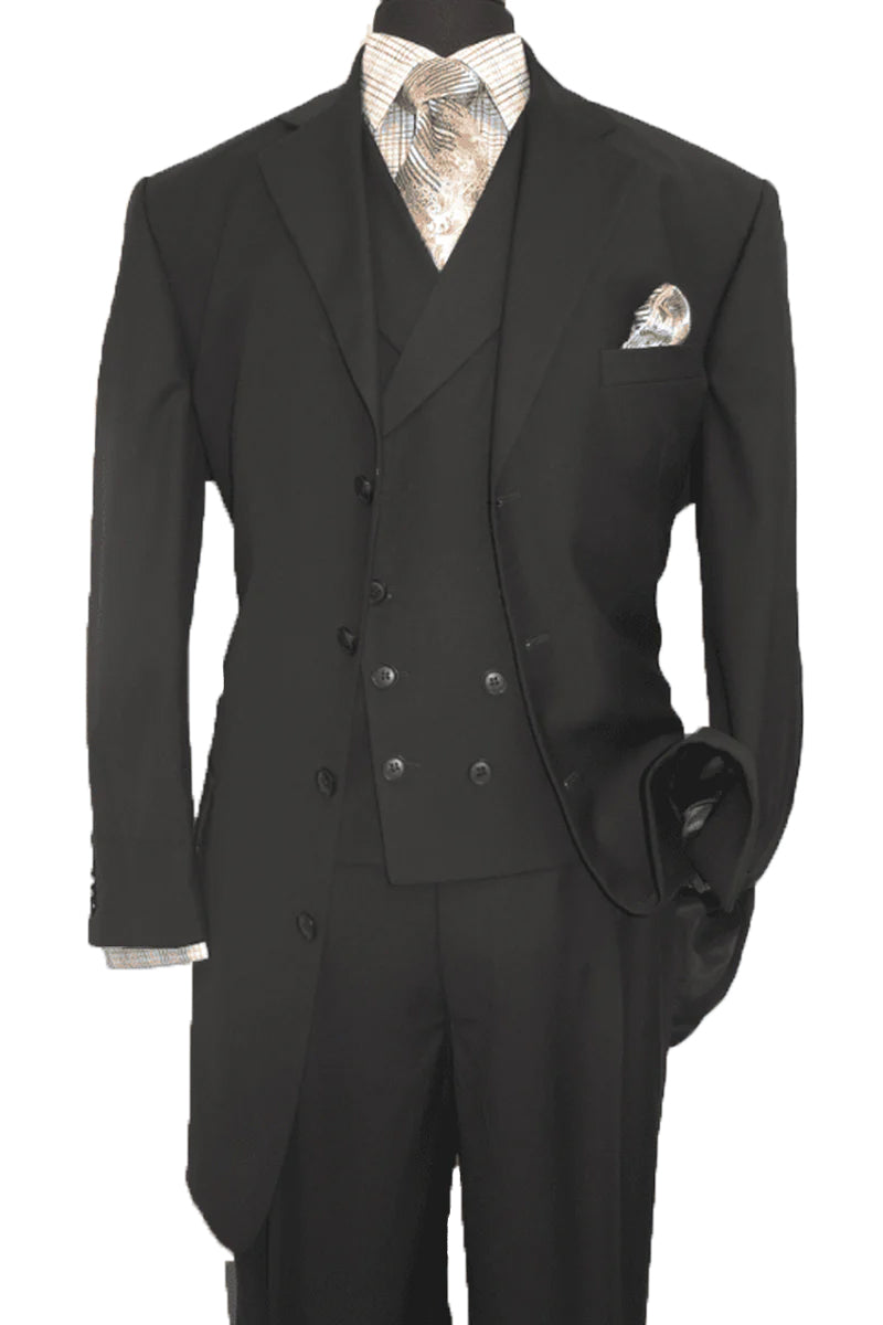 Mens 4 Button Fashion Suit with Double Breasted Vest in Black ...