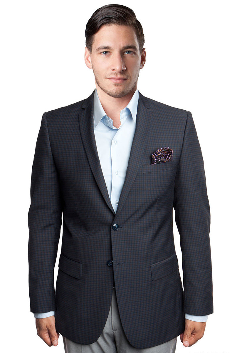 Men's Two Button Micro Check Sports Coat in Black & Blue