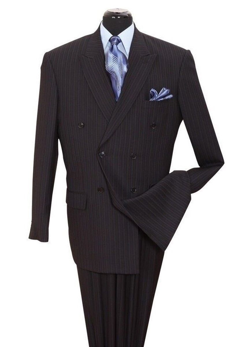Mens Classic Double Breasted Smooth Pinstripe Suit in Black ...