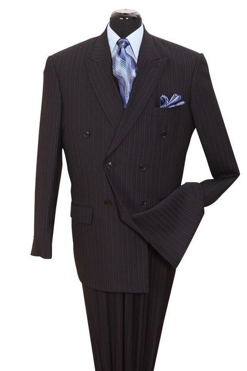 Mens Classic Double Breasted Smooth Pinstripe Suit in Black